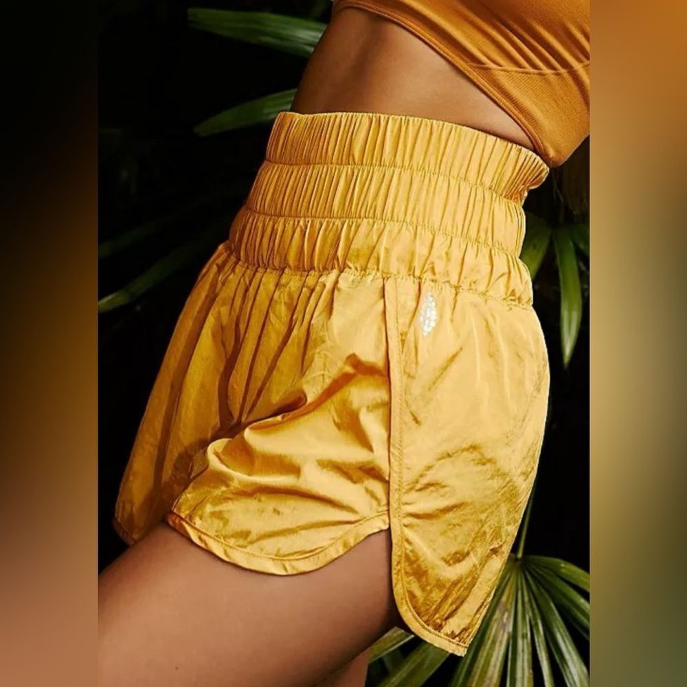 Free People Golden Yellow High-Waist Elastic Waistband Shorts-(Tag removed)
